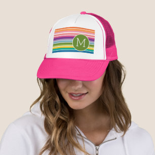 Cute Colourful Boho Stripe Pattern with Monogram Trucker Hat