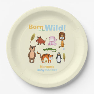 Cute Colourful Born To Be Wild Safari Baby Shower Paper Plate