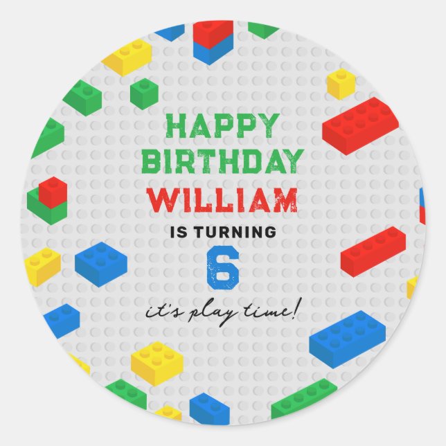 Cute Colourful Bricks Building Blocks Kids Birthda Classic Round Sticker (Front)