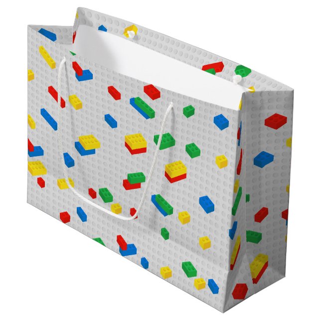Cute Colourful Bricks Building Blocks Kids Pattern Large Gift Bag (Front Angled)
