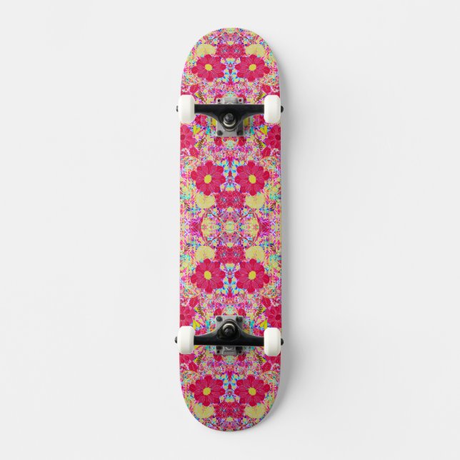 Cute colourful bright flowers skateboard (Front)