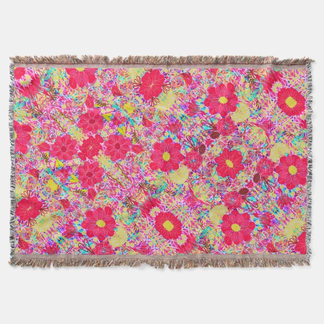 Cute colourful bright flowers throw blanket (Front)