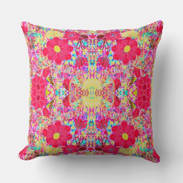 Cute colourful bright flowers throw pillow (Front)