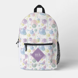 Cute Colourful Bubble Pattern Monogrammed School Printed Backpack