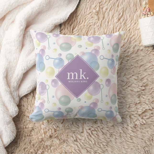 Cute Colourful Bubble Pattern Monogrammed Throw Pillow (Blanket)