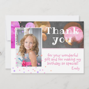 Cute Colourful Bubbles Chalkboard Girly Photo Thank You Card