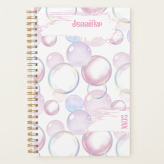 Cute Colourful Bubbles Personalized Name and Date Planner