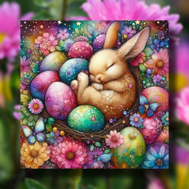 Cute Colourful Bunny Easter Eggs Floral Christian  Holiday Card (Creator Uploaded)