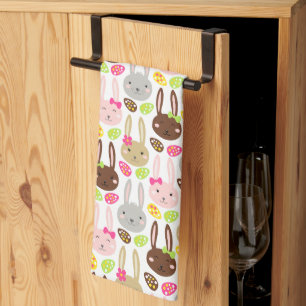 Cute Colourful Bunny & Eggs Easter Brunch Kitchen Towel