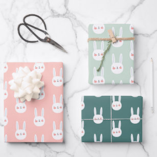 Cute Colourful Bunny White Rabbit Pastel Colour Wrapping Paper Sheet