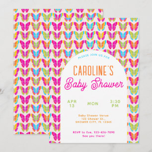 Cute Colourful Butterflies Arch Girl Baby Shower Invitation