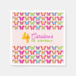 Cute Colourful Butterflies Girl 4th Birthday Party Napkin