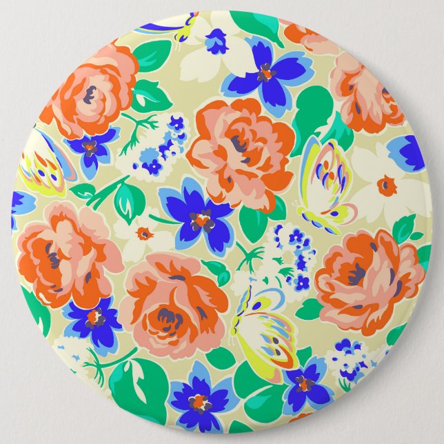 Cute colourful butterflies roses patterns 6 inch round button (Front)