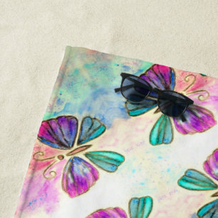 Cute Colourful Butterflies - Watercolor Art Beach Towel