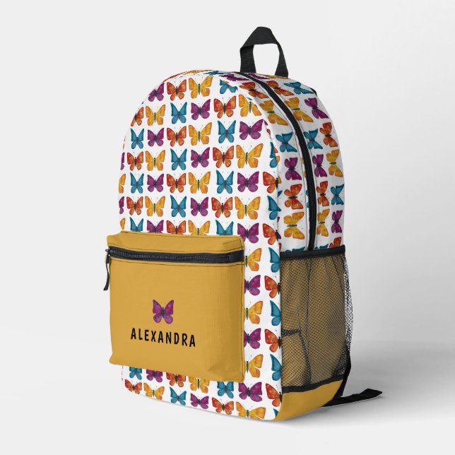 Cute Colourful Butterflies Yellow  Red Blue Typo Printed Backpack (Back Corner Right)