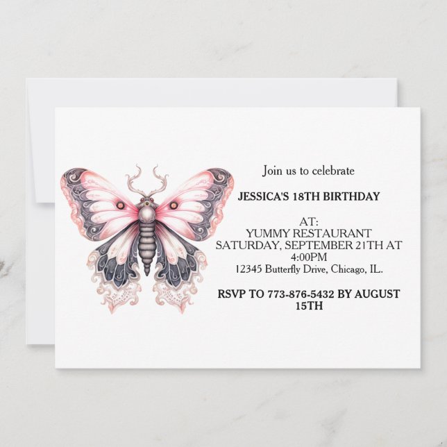 Cute Colourful Butterfly Birthday Party Invitation (Front)