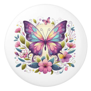 Cute, colourful butterfly ceramic knob