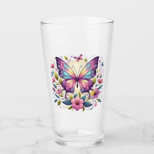 Cute, colourful butterfly  glass (Front)