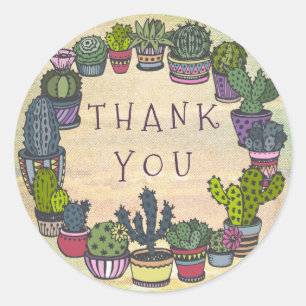 Cute Colourful Cactus Thank You Classic Round Sticker