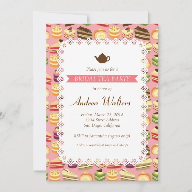 Cute Colourful Cakes Illustration Bridal Tea Party Invitation (Front)