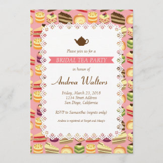 Cute Colourful Cakes Illustration Bridal Tea Party Invitation
