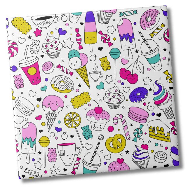Cute Colourful Candy Sweet Pattern Tile (Trendy Cute Colorful Candy Sweets Desserts Pattern Ceramic)