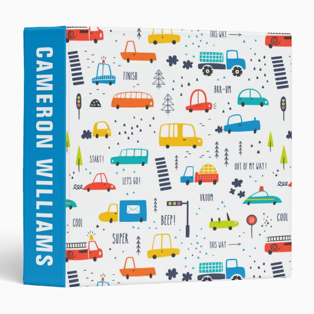 Cute Colourful Car Traffic Pattern Binder (Front/Spine)
