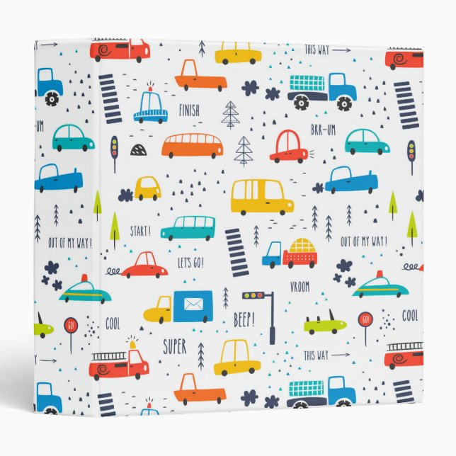 Cute Colourful Car Traffic Pattern Binder (Front/Spine)
