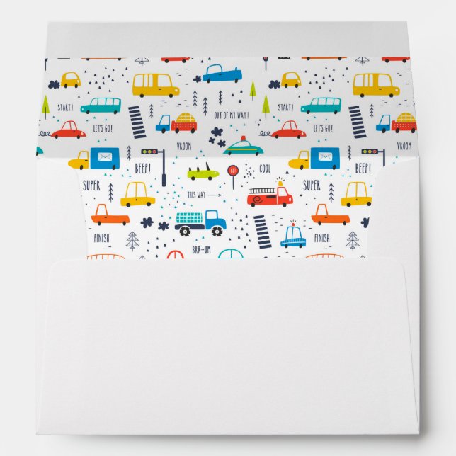 Cute Colourful Car Traffic Pattern Envelope (Back (Bottom))