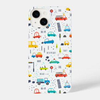 Cute Colourful Car Traffic Pattern iPhone 14 Case