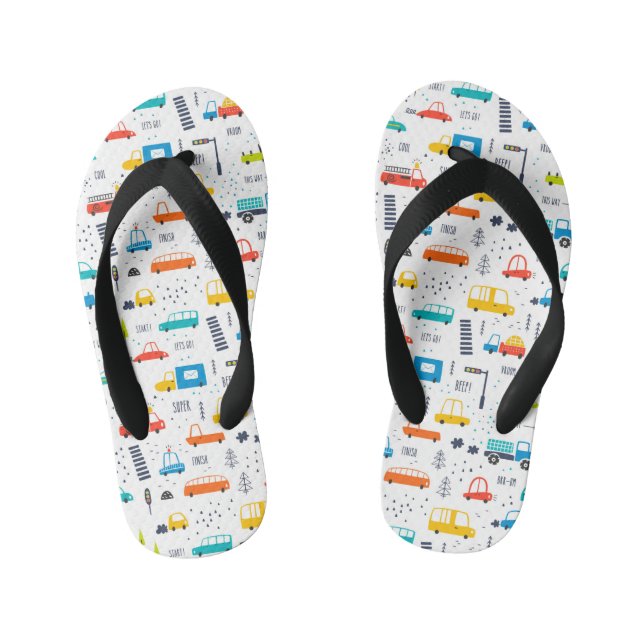 Cute Colourful Car Traffic Pattern Kid's Flip Flops (Footbed)
