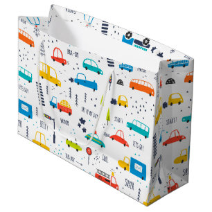 Cute Colourful Car Traffic Pattern Large Gift Bag