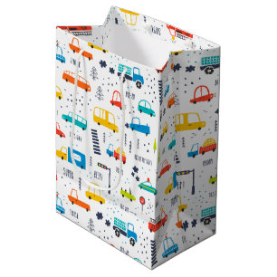 Cute Colourful Car Traffic Pattern Medium Gift Bag