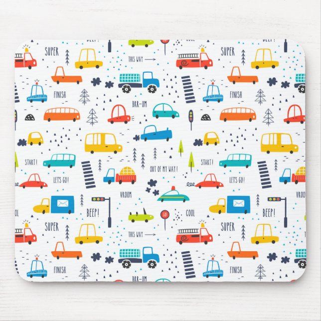 Cute Colourful Car Traffic Pattern Mouse Pad (Front)