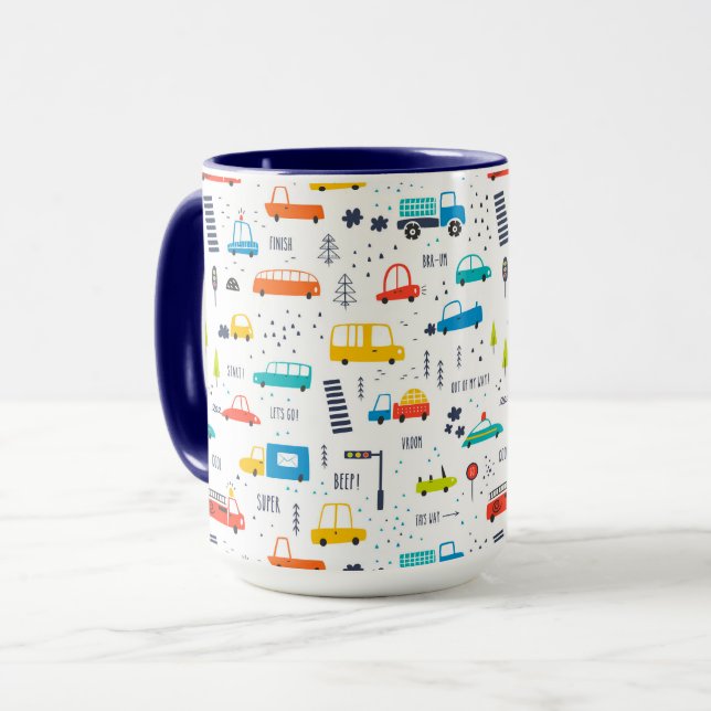 Cute Colourful Car Traffic Pattern Mug (Front Left)