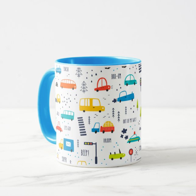 Cute Colourful Car Traffic Pattern Mug (Front Left)