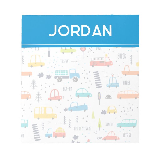 Cute Colourful Car Traffic Pattern Notepad (Front)