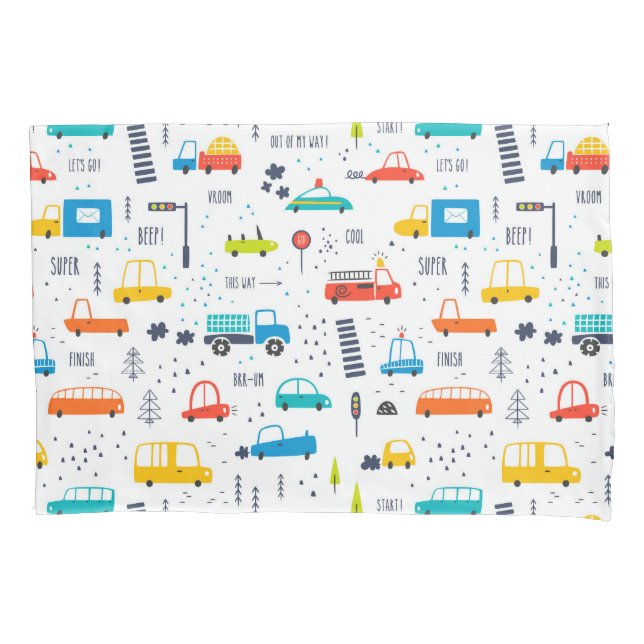 Cute Colourful Car Traffic Pattern Pillowcase (Front)
