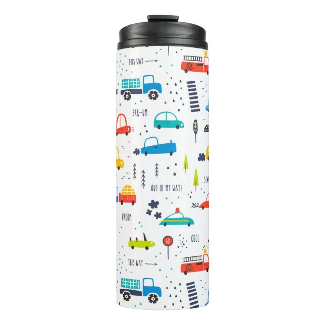 Cute Colourful Car Traffic Pattern Thermal Tumbler (Front)