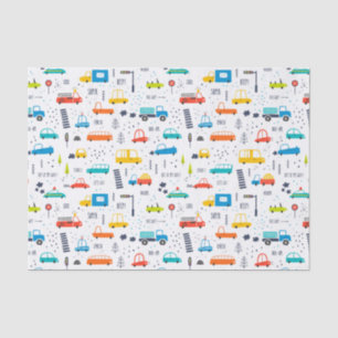 Cute Colourful Car Traffic Pattern Tissue Paper