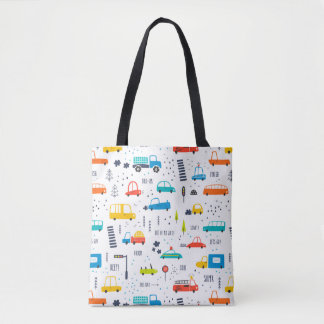 Cute Colourful Car Traffic Pattern Tote Bag