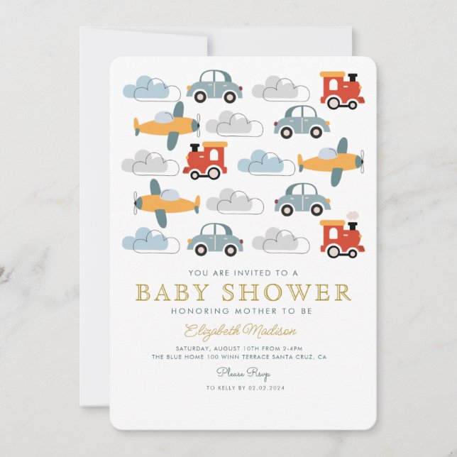 Cute Colourful Cars Boy Baby Shower Invitation (Front)