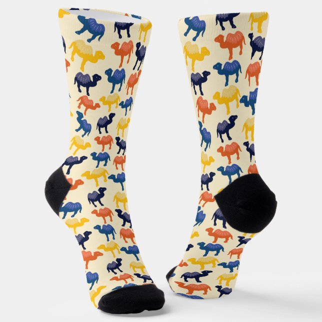 Cute Colourful Cartoon Camels Pattern Socks (Angled)