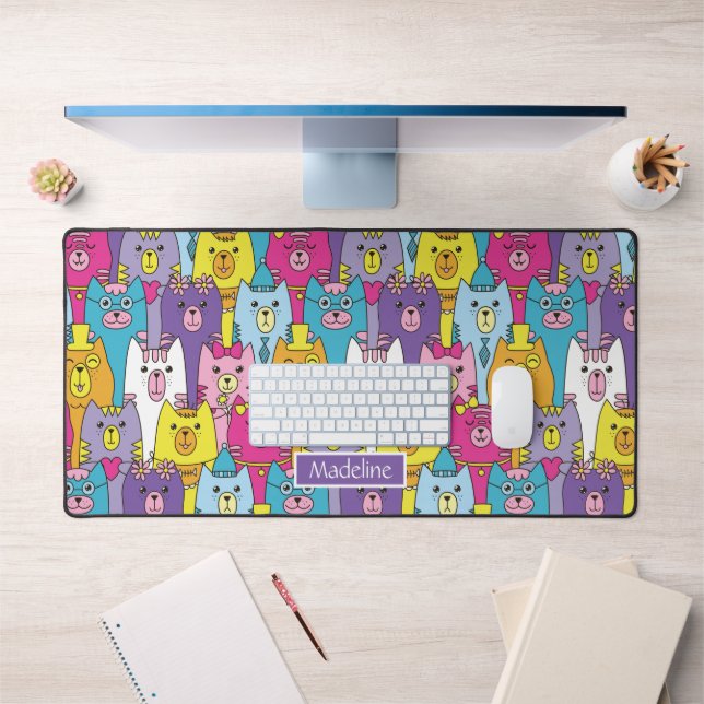 Cute Colourful Cartoon Cats Pattern Personalized Desk Mat (Office 1)