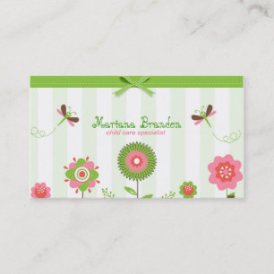 Cute Colourful Cartoon Flowers & Butterfly's Business Card