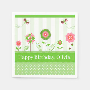 Cute Colourful Cartoon Flowers & Butterfly's Napkin