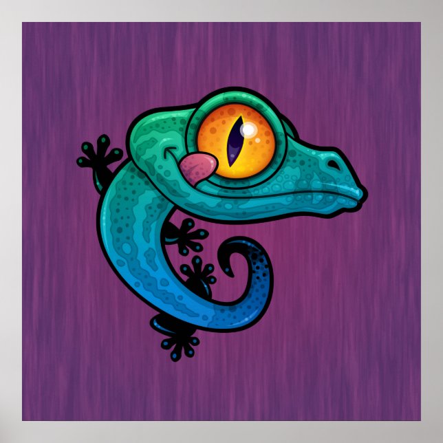 Cute Colourful Cartoon Gecko Poster (Front)