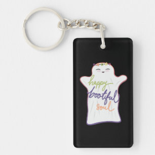 Cute Colourful Cartoon Ghost with Text Keychain