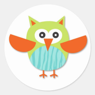 Cute colourful cartoon owl classic round sticker