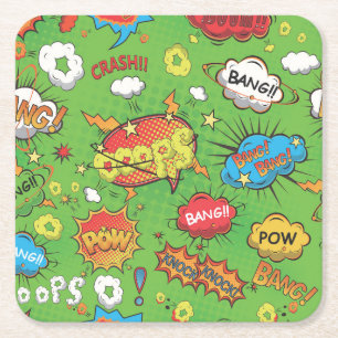 Cute Colourful Cartoon Speech Bubbles Square Paper Coaster